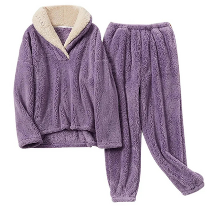 Women's Fleece Pajama Set Long Sleeve Top & Pants Cozy Sleepwear for Winter Nights Cold Weather Loungewear