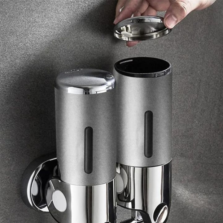 Distributeur de savon mural à pompe poussoir - Support à liquide en acier inoxydable pour shampoing, lotion et savon pour les mains dans la salle de bain, la cuisine et la douche