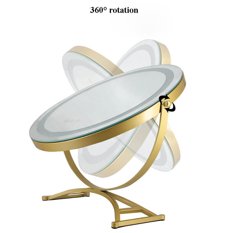Rechargeable Lighted Vanity Mirror 16 Inch Round Tabletop Mirror with Adjustable LED Brightness Dimmable 360 Rotation for Makeup Skincare Be