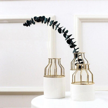 Iron and Ceramic Vase with Grated Design