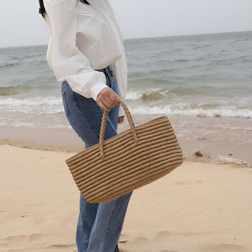 Sac cabas Willow - Tressé main en paille, sac de plage spacieux