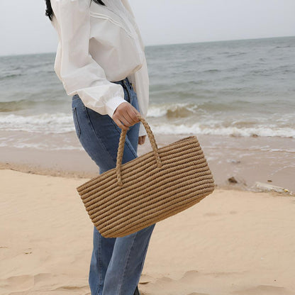 Sac cabas Willow - Tressé main en paille, sac de plage spacieux