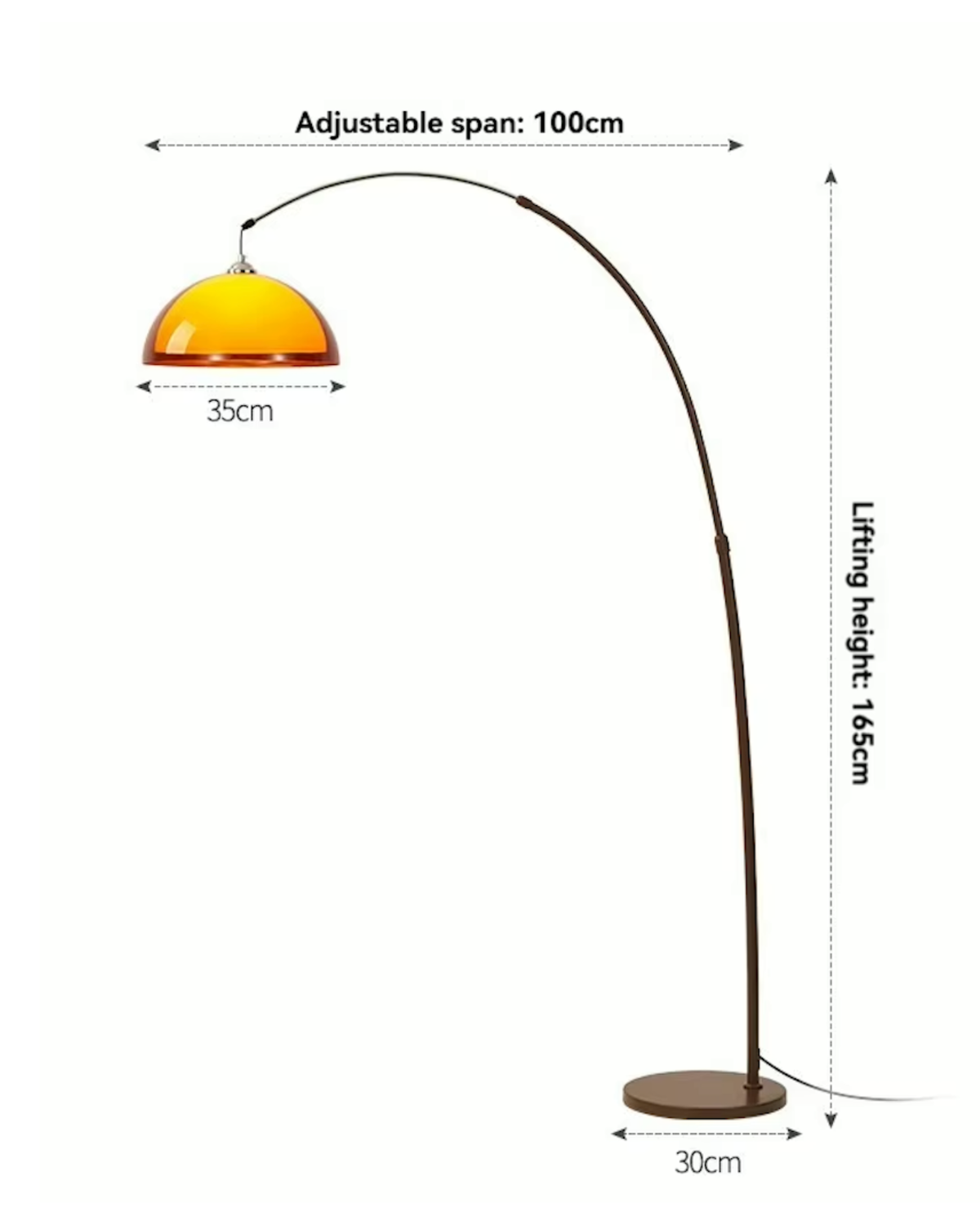 Lampadaire arc élégant | Design moderne avec abat-jour dôme chaleureux pour une ambiance cosy