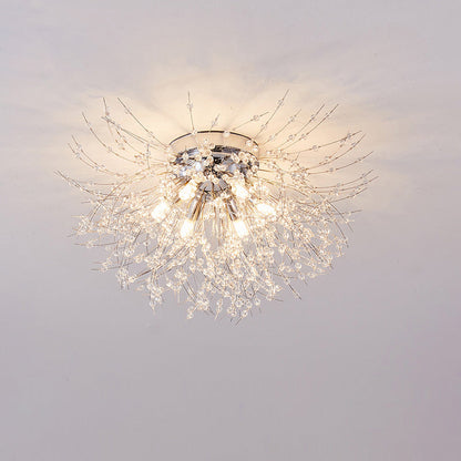 Plafonnier encastré au design pissenlit en cristal – Luminaire de 16 po doré et argenté pour chambre, couloir, salle de bain