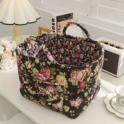 Fabric Storage Bin with Botanical Print – Collapsible Organizer for Closet, Shelf & Dresser – Lightweight Canvas Cube for Shoes, Linens &