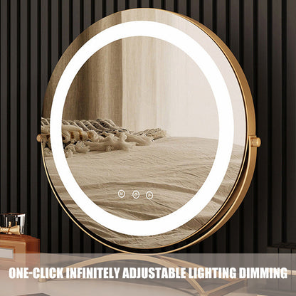 Rechargeable Lighted Vanity Mirror 16 Inch Round Tabletop Mirror with Adjustable LED Brightness Dimmable 360 Rotation for Makeup Skincare Be