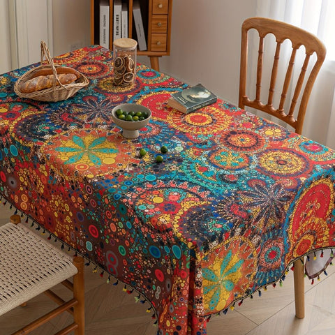 Haven Tablecloth - Microfiber, Bohemian Design with Tassels