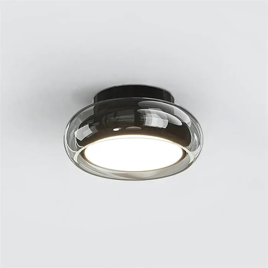 Flush-Mount LED Light Fixture 24W Amber Glass for Small Rooms & Hallways Warm Glow Vintage-Inspired Close-to-Ceiling Lamp for Bedroom Entryw
