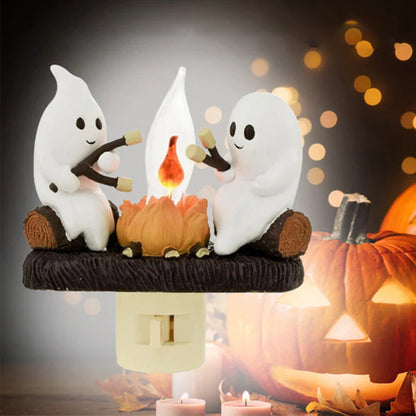 Flickering Campfire Ghost Night Light LED Resin Figurine for Kids Bedrooms Halloween Decor Ambient Lighting Whimsical Tabletop Lamp