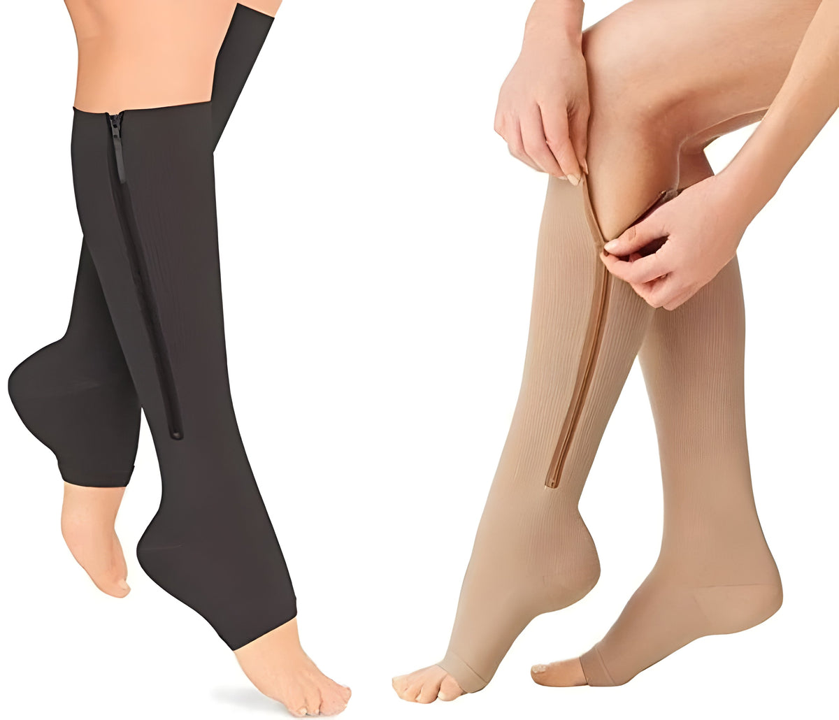 Open-Toe Knee-High Compression Socks with Side Zipper for Men & Women | Firm 20-30 mmHg Leg Support Stockings for Circulation, Swelling & Va