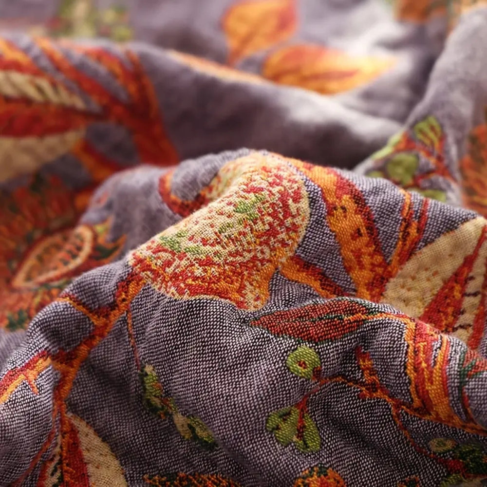 Reversible Cotton Throw Blanket with Floral Jacquard Weave & Tassel Trim for Sofa, Bed, Couch | All-Season Lightweight Decorative Blanket