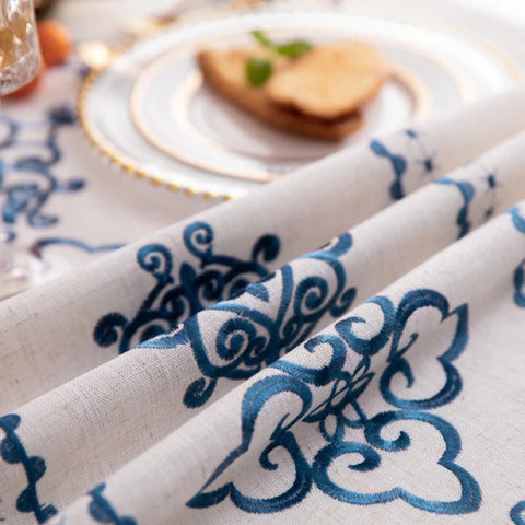 Sorella Embroidered Tablecloth - Microfiber-Linen Blend, Elegant Design