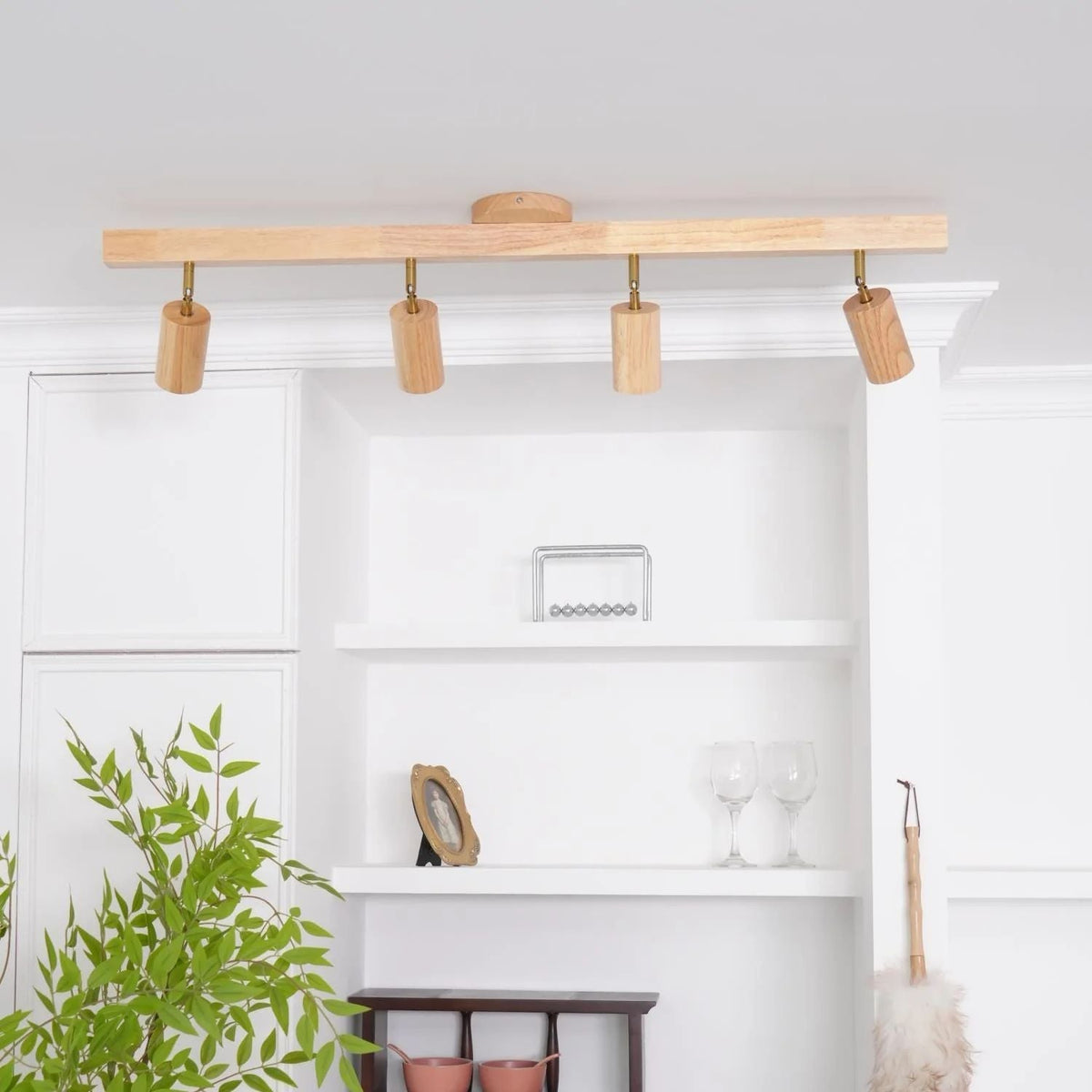 Adjustable LED Track Light 39 in Wood Finish Spotlight Bar Ceiling Mount for Kitchen Living Room Hallway Dining Room Modern Scandinavian Hom