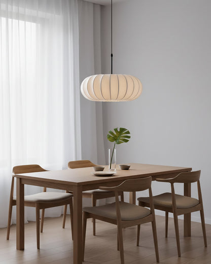 Hanging Ceiling Light with Cloth Shade for Dining Room & Kitchen – Adjustable Height, E26 Socket, Dimmable – 12 in White Fixture for Modern