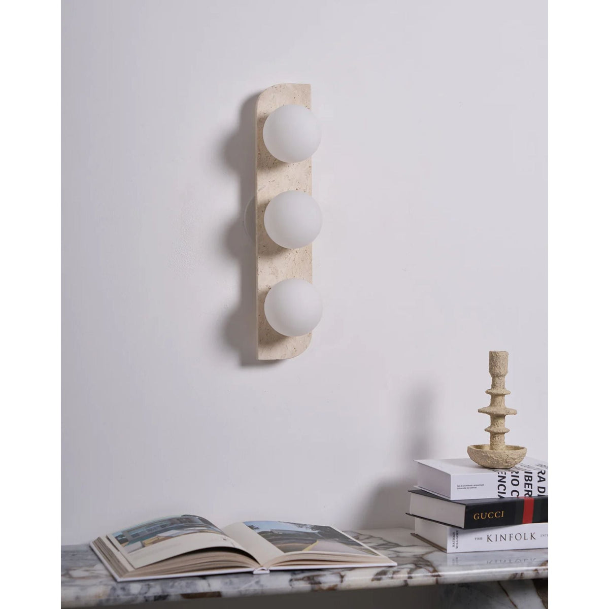 Natural Stone Sconce with Glass Globe G9 Socket Beige Neutral Ambient Light for Entryway Bathroom Bedroom Modern Minimalist Home Décor