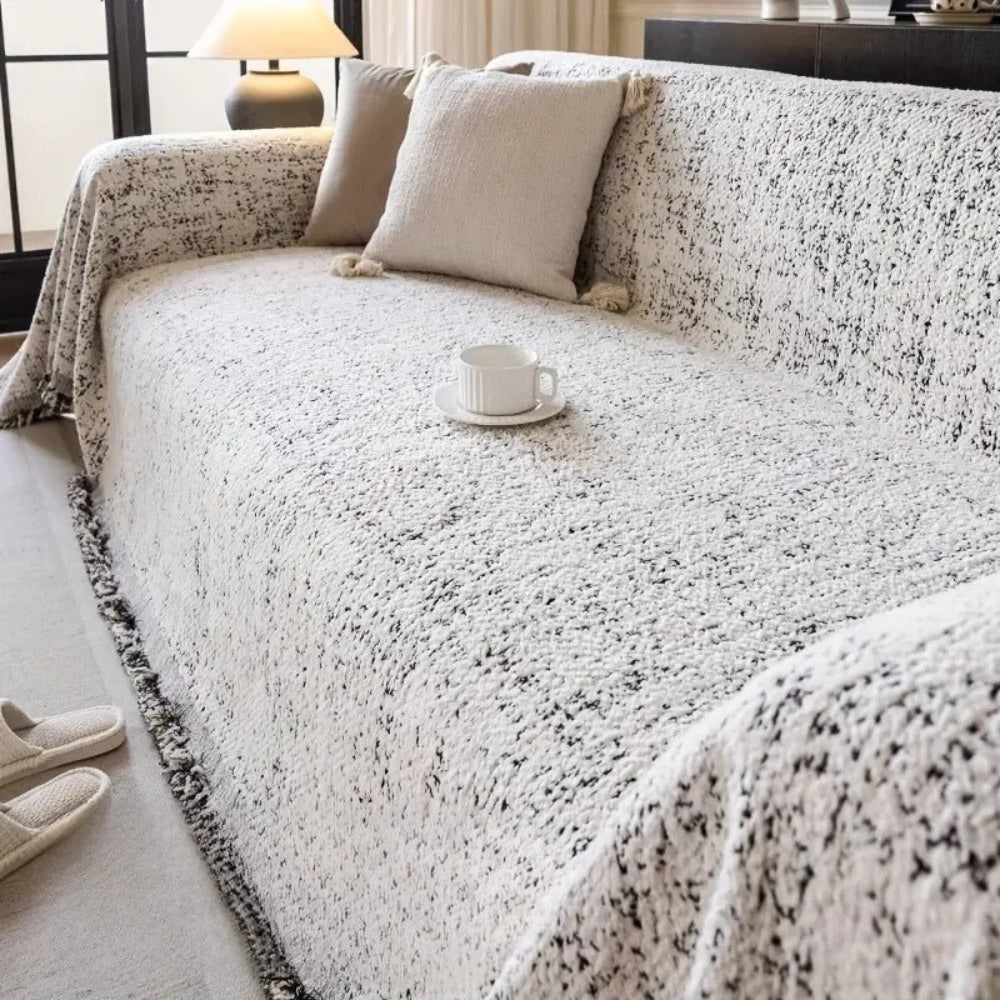 Reversible Sofa Throw Blanket - Speckled Cotton Blend - Boho Farmhouse Style Furniture Protector for Couch, Loveseat & Armchair