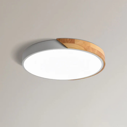 Round Wood Ceiling Light Fixture | Modern Scandinavian LED Flush Mount for Bedroom Living Room Kitchen