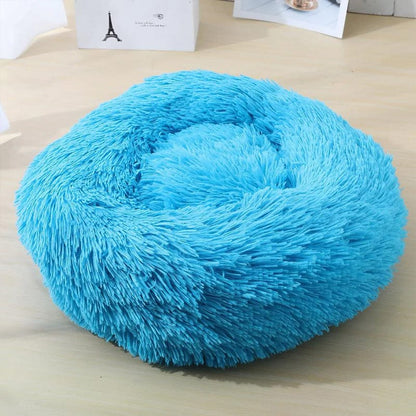 Round Plush Pet Bed with Raised Rim for Dogs & Cats | Anti-Anxiety Donut Cushion for Small Medium Large Pets | Machine Washable