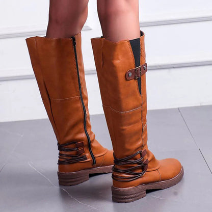 Mid-Calf Side Zip Leather Boots for Women – Weather-Resistant Fall & Winter Footwear