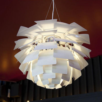 Sculptural Metal Shade Hanging Fixture 20 in Adjustable Height Overhead Lighting for Dining Room Kitchen Island Entryway Warm Glow Installat
