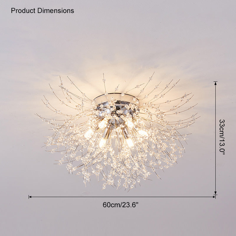 Plafonnier encastré au design pissenlit en cristal – Luminaire de 16 po doré et argenté pour chambre, couloir, salle de bain