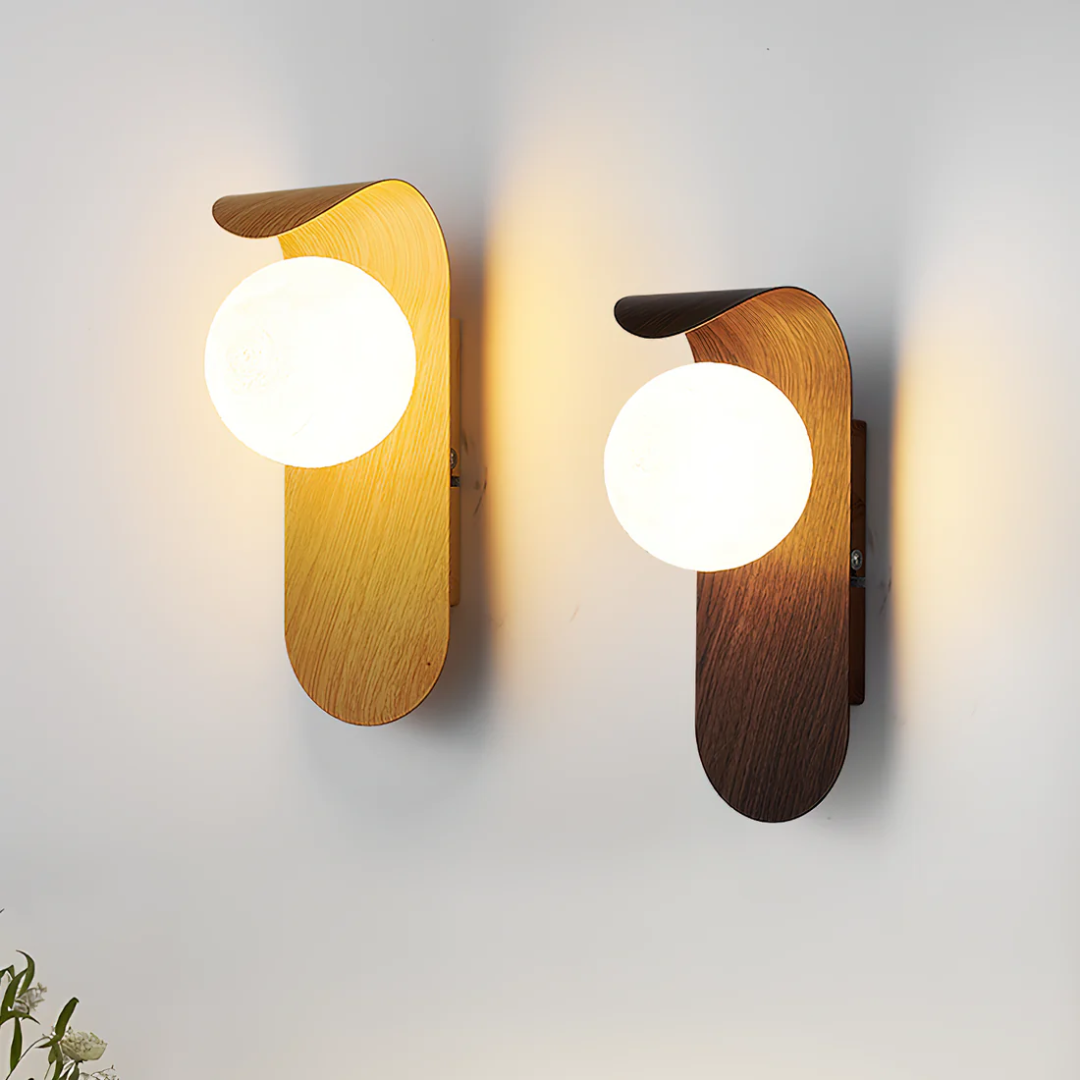 LED Wood Wall Sconce with Frosted Globe Shade for Bedroom & Hallway | Scandinavian Design Bedside Reading Light | 10 in Vertical Compact Fix