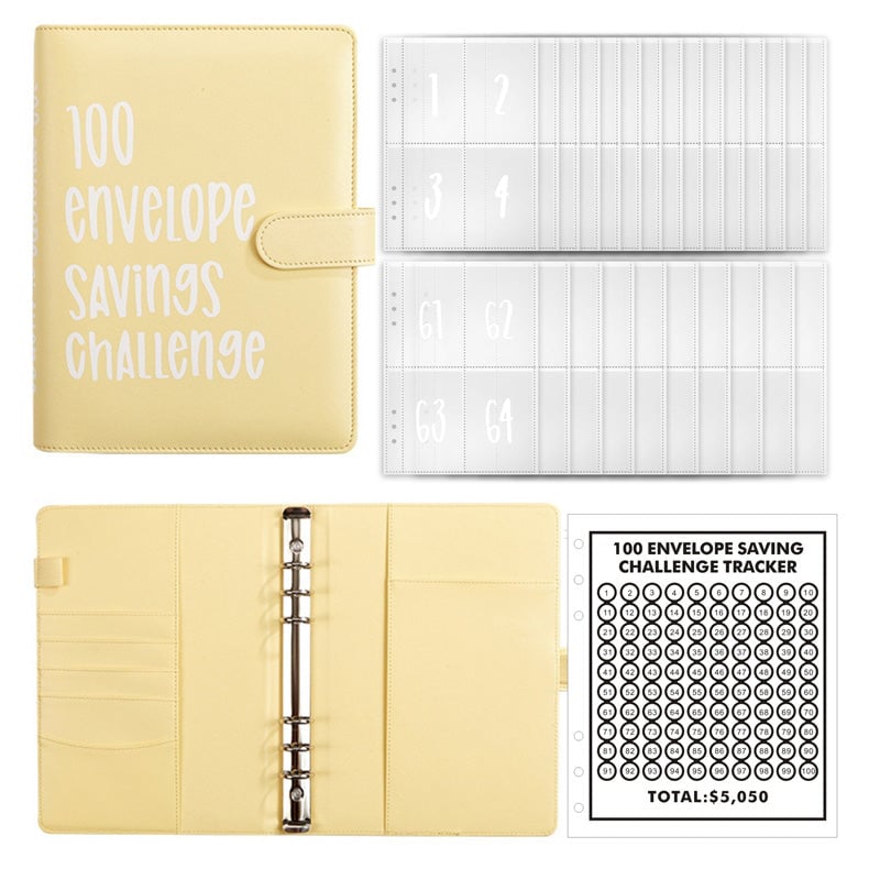 100-Envelope Money Saving Binder with Cash Envelopes for Budget Tracking & Financial Goals | PU Leather Organizer for Home Finance
