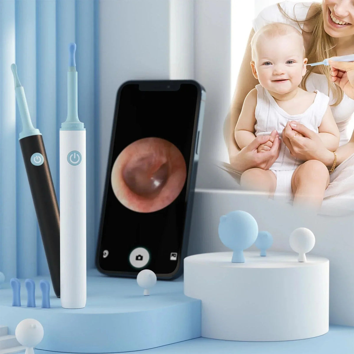 Endoscope HD pour retrait de cérumen, embouts en silicone, Type-C