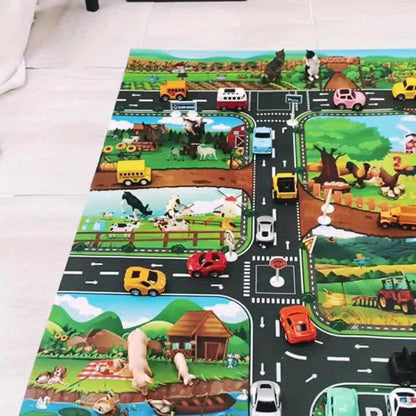 Kids Activity Floor Mat 39 x 51 Inches Woven Non-Slip Farm Road Design for Playrooms Bedrooms Nursery Interactive Rug