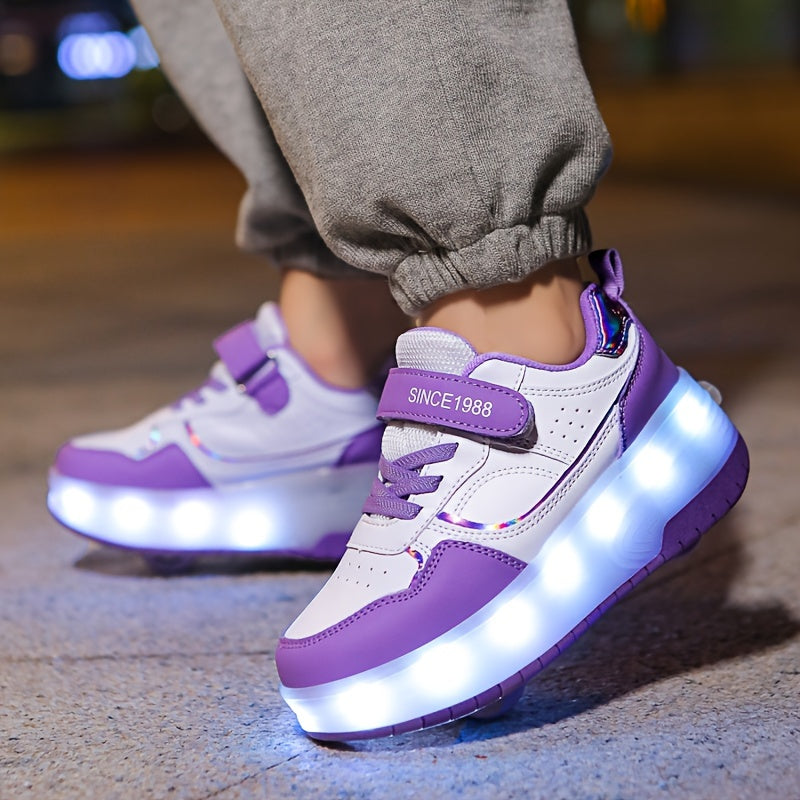 LED Light-Up Roller Skate Sneakers for Kids with Removable Wheels – USB Rechargeable Inline Shoes for Boys & Girls