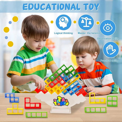 Stacking Block Balance Game with Tetris-Style Pieces for Family Game Night, Party Entertainment & Skill Building