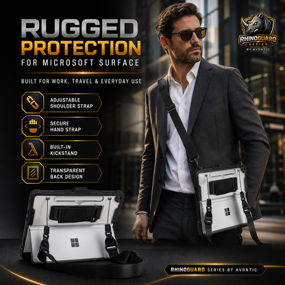 Rugged Protective Case for Microsoft Surface Pro & Go — Fitted Shell with Optional Shoulder Strap