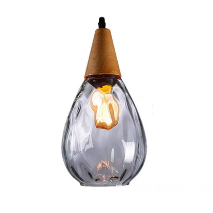 Glass & Wood Drop Ceiling Fixture with Adjustable Cord for Kitchen Island, Dining Room & Living Area | Hardwired E26 Socket | Indoor Overhea