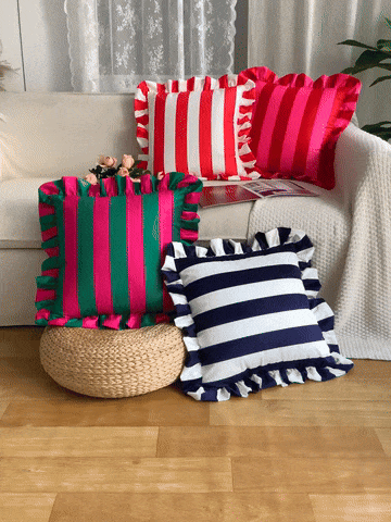 Ruffle Striped Cushion Cover - Soft Microfiber Blend, Cozy Design