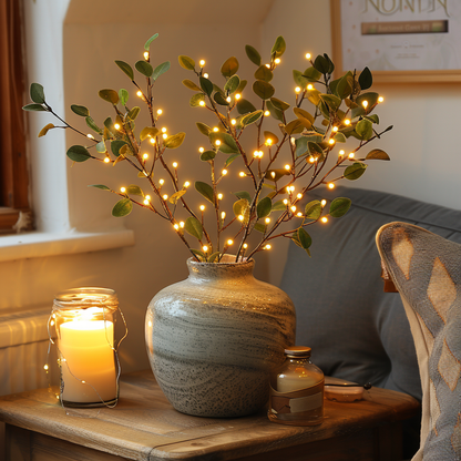 Battery Powered LED Twig Lights 28 Inch Bendable Olive Stem 120 Warm White Bulbs for Vases Centerpieces Living Room Bedroom Decor