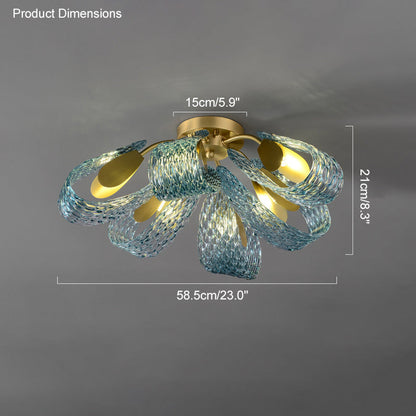 19-Light Glass Ceiling Fixture with Peacock Art Design for Dining Rooms & Large Spaces