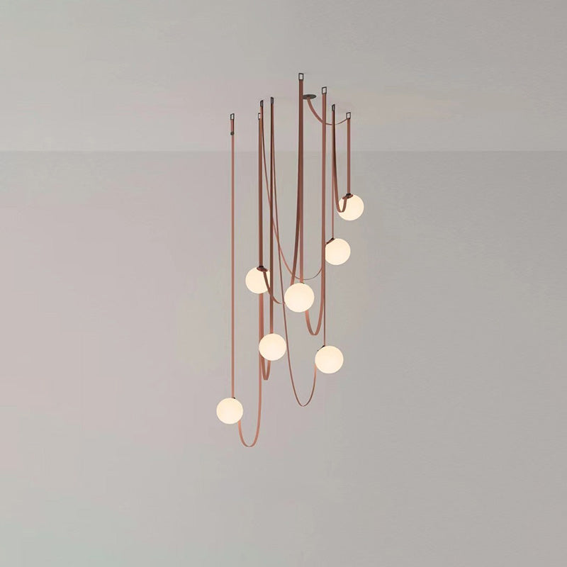 Leather Hanging Lamp with Glass Shade 6-Inch Brown Fixture for Kitchen Island Dining Table Multi-Light Ceiling Suspension for Modern Contemp