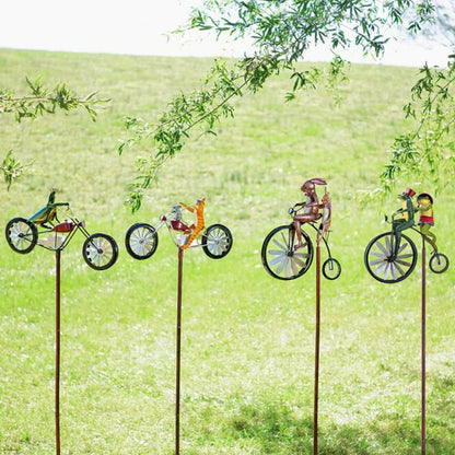 Décoration de jardin fantaisiste | Moulin à vent vélo animal avec roue tournante | Art en métal unique pour espaces extérieurs