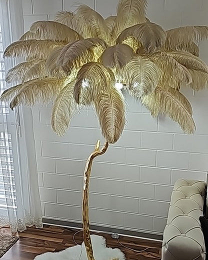 Tropical Feather Standing Lamp 63 in Tall Palm Tree Style Ambient Floor Light for Bedroom Living Room Decorative Accent Lighting