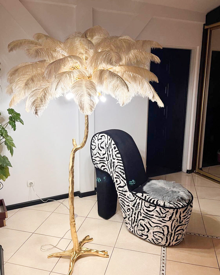 Tropical Feather Standing Lamp 63 in Tall Palm Tree Style Ambient Floor Light for Bedroom Living Room Decorative Accent Lighting