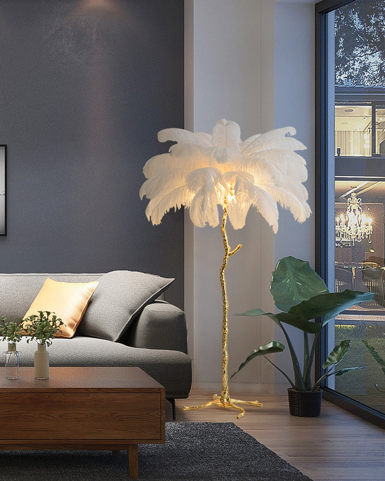 Tropical Feather Standing Lamp 63 in Tall Palm Tree Style Ambient Floor Light for Bedroom Living Room Decorative Accent Lighting