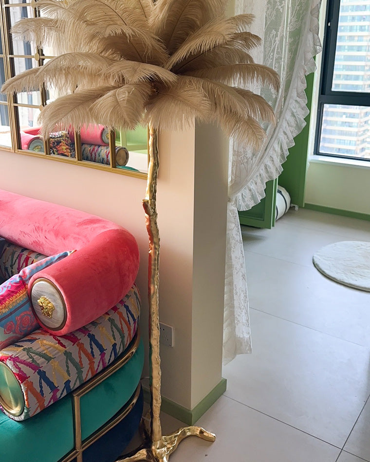 Tropical Feather Standing Lamp 63 in Tall Palm Tree Style Ambient Floor Light for Bedroom Living Room Decorative Accent Lighting