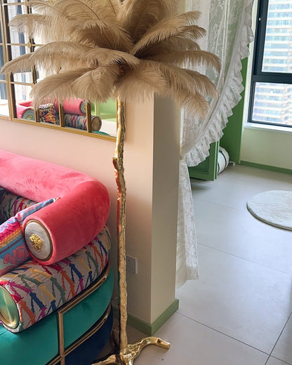 Tropical Feather Standing Lamp 63 in Tall Palm Tree Style Ambient Floor Light for Bedroom Living Room Decorative Accent Lighting