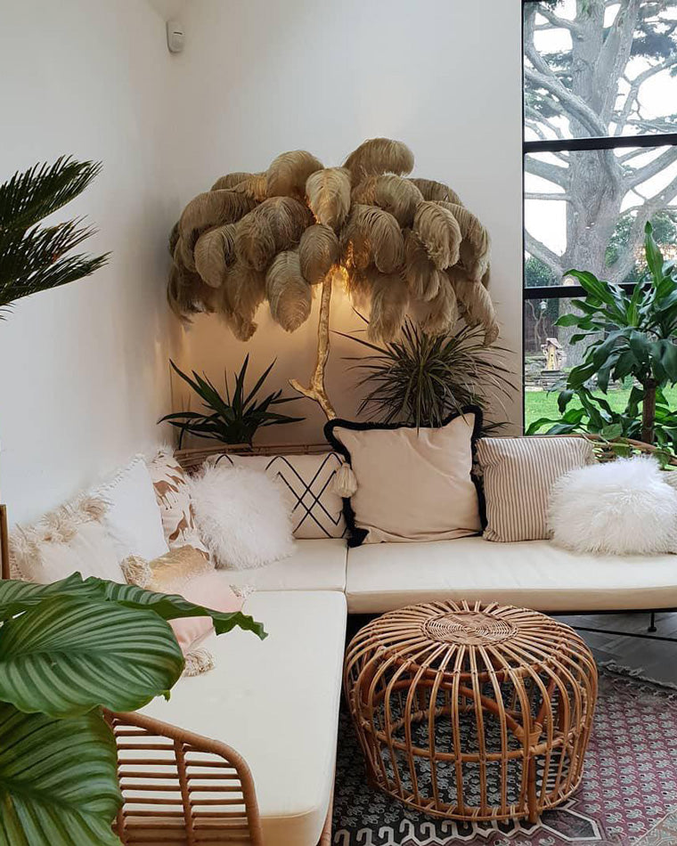 Tropical Feather Standing Lamp 63 in Tall Palm Tree Style Ambient Floor Light for Bedroom Living Room Decorative Accent Lighting
