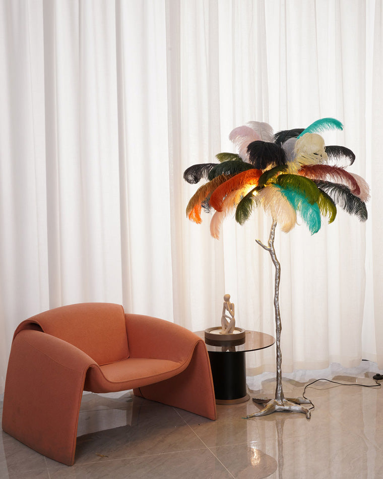 Tropical Feather Standing Lamp 63 in Tall Palm Tree Style Ambient Floor Light for Bedroom Living Room Decorative Accent Lighting
