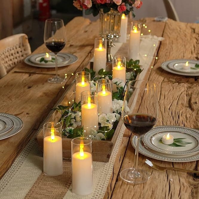 Battery-Operated LED Pillar Candles with Remote Control and Timer - 9-Piece Decorative Light Set for Living Room, Bedroom, and Dining Table