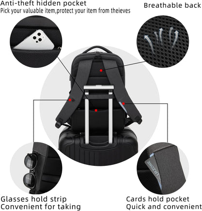 Travel Backpack with USB Charging Port for Laptops up to 17 Inches | Water-Resistant Daypack with Anti-Theft Pocket for Business Work School