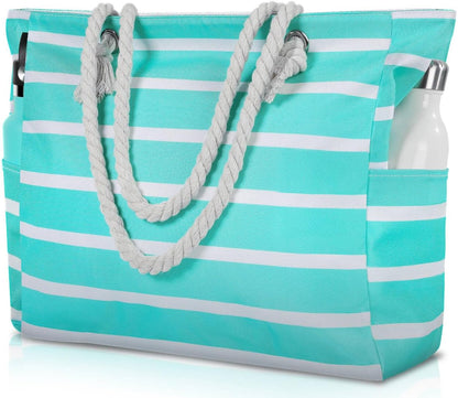 Oversized Zippered Tote with Sand-Resistant Lining for Pool Days & Travel | Water-Resistant Canvas Carryall