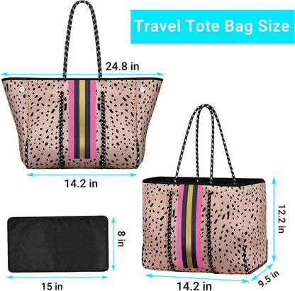 Neoprene Beach Bag with Inner Zipper Pocket, Large Beach Tote Bag with Purse, Machine Washable Travel Tote Bag