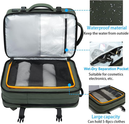 Convertible Carry-On Backpack with Laptop Compartment | Water-Resistant Travel Bag with Duffle Mode | Fits 17-Inch Laptop | Security Pocket
